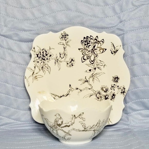 NEW Wedgwood Jasper Conran Chinoiserie Platinum Baroque Square Plate & Bowl Set - Picture 1 of 16